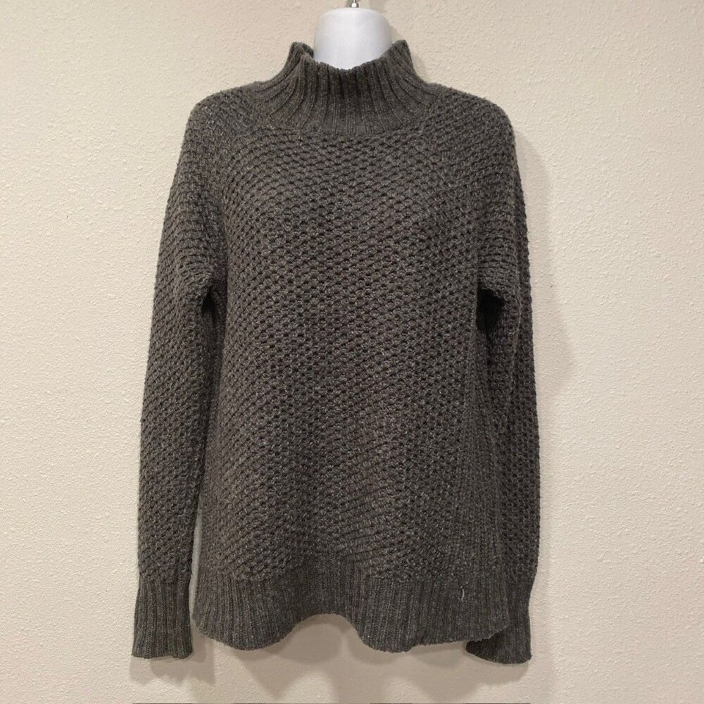 American Eagle Acrylic Wool Blend Mock Neck Sweater Gray Sz S Waffle Knit